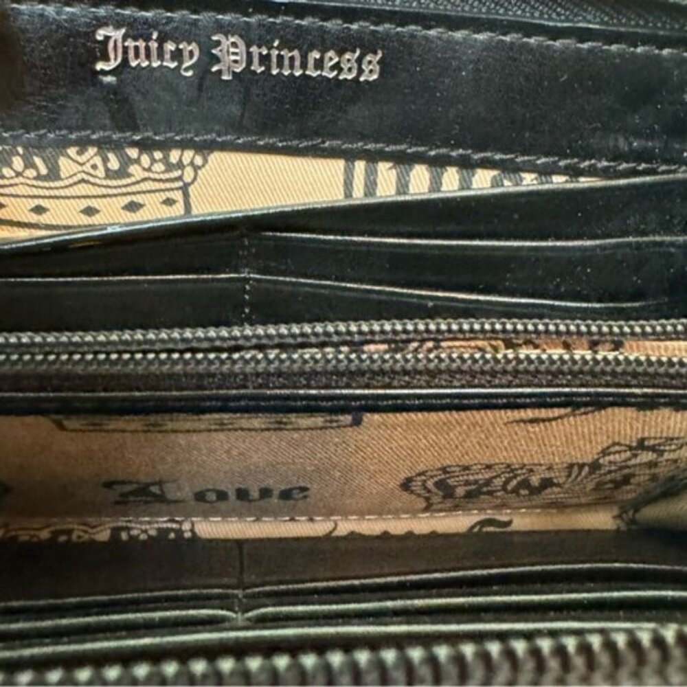 Juicy Couture Y2K Velour Leather Zippy Zip Around Wallet Embroidered Logo Clutch - Picture 12 of 16